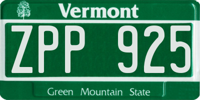 VT license plate ZPP925