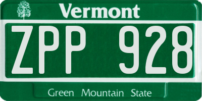 VT license plate ZPP928