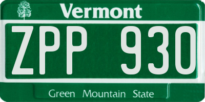 VT license plate ZPP930