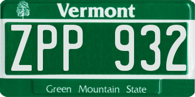 VT license plate ZPP932