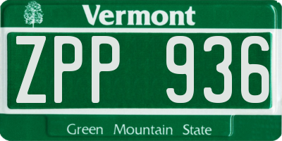 VT license plate ZPP936