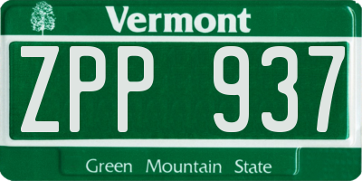 VT license plate ZPP937