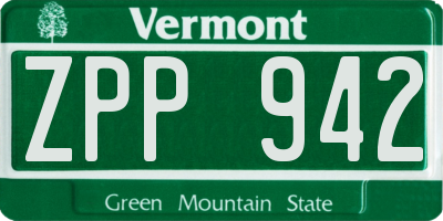 VT license plate ZPP942
