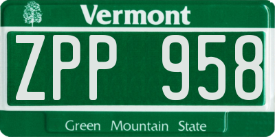 VT license plate ZPP958