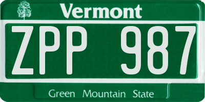 VT license plate ZPP987