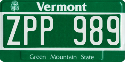 VT license plate ZPP989