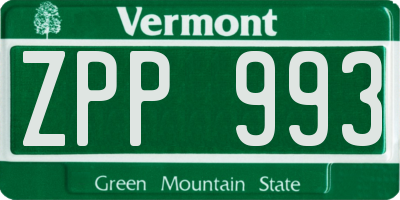 VT license plate ZPP993