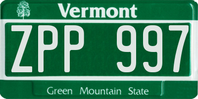 VT license plate ZPP997