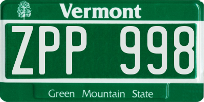 VT license plate ZPP998