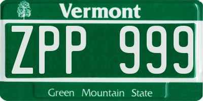 VT license plate ZPP999