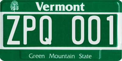 VT license plate ZPQ001