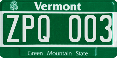 VT license plate ZPQ003