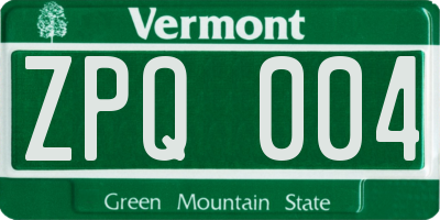 VT license plate ZPQ004