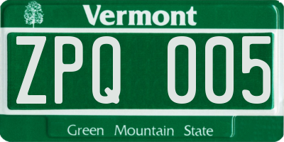 VT license plate ZPQ005