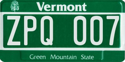 VT license plate ZPQ007
