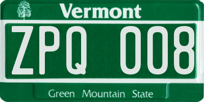 VT license plate ZPQ008