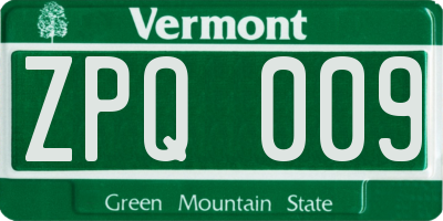 VT license plate ZPQ009