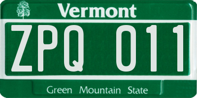 VT license plate ZPQ011