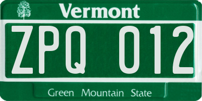 VT license plate ZPQ012