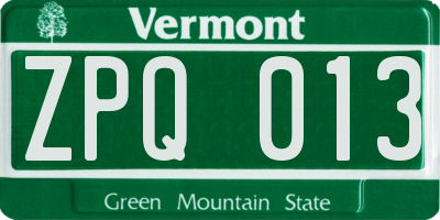VT license plate ZPQ013