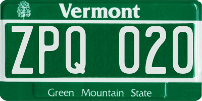 VT license plate ZPQ020