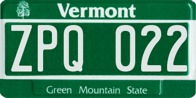 VT license plate ZPQ022
