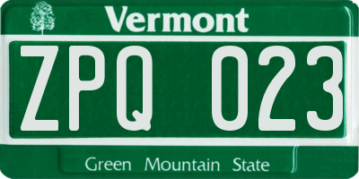VT license plate ZPQ023