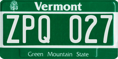 VT license plate ZPQ027