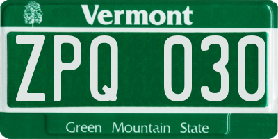 VT license plate ZPQ030