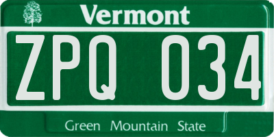 VT license plate ZPQ034