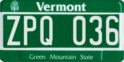 VT license plate ZPQ036