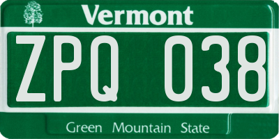 VT license plate ZPQ038