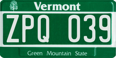 VT license plate ZPQ039