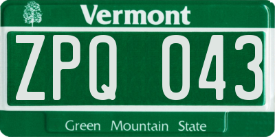 VT license plate ZPQ043