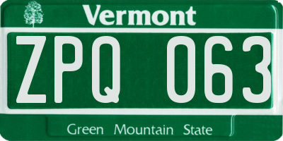 VT license plate ZPQ063