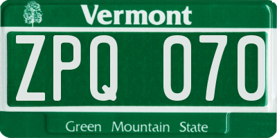 VT license plate ZPQ070