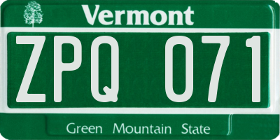 VT license plate ZPQ071