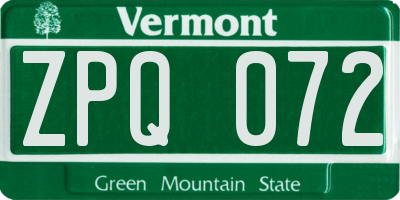 VT license plate ZPQ072