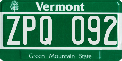 VT license plate ZPQ092