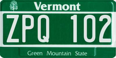 VT license plate ZPQ102
