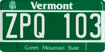 VT license plate ZPQ103