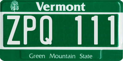 VT license plate ZPQ111