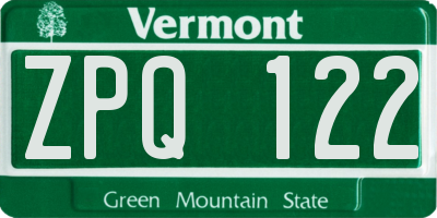 VT license plate ZPQ122