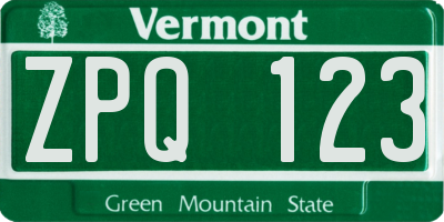 VT license plate ZPQ123