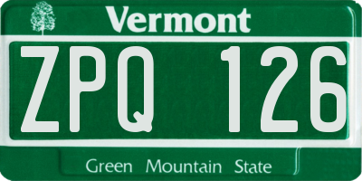 VT license plate ZPQ126