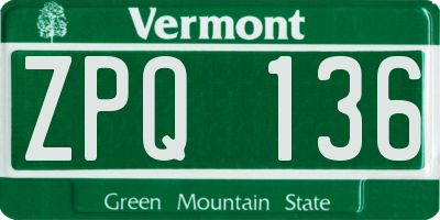 VT license plate ZPQ136