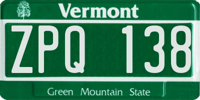 VT license plate ZPQ138