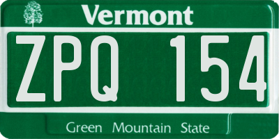 VT license plate ZPQ154