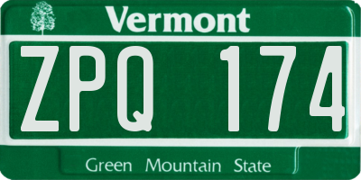 VT license plate ZPQ174