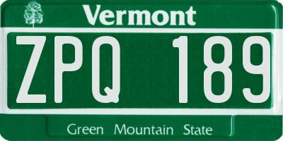 VT license plate ZPQ189